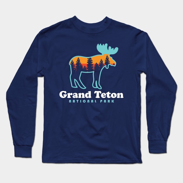 Grand Teton National Park Moose Grand Tetons Mountains Long Sleeve T-Shirt by PodDesignShop